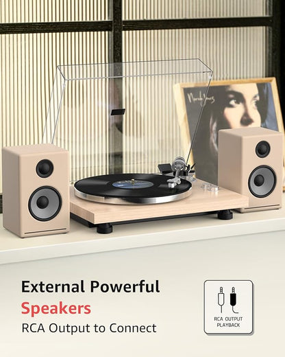 Turntable Record Player Wireless Output Carbon Fiber Tonearm Vinyl Player Aluminium Platter Belt-Drive LP Turn Tables 33 1/3&45 RPM Audio Phono RCA Line Out AT-3600L MM Cartridge Pale Walnut White