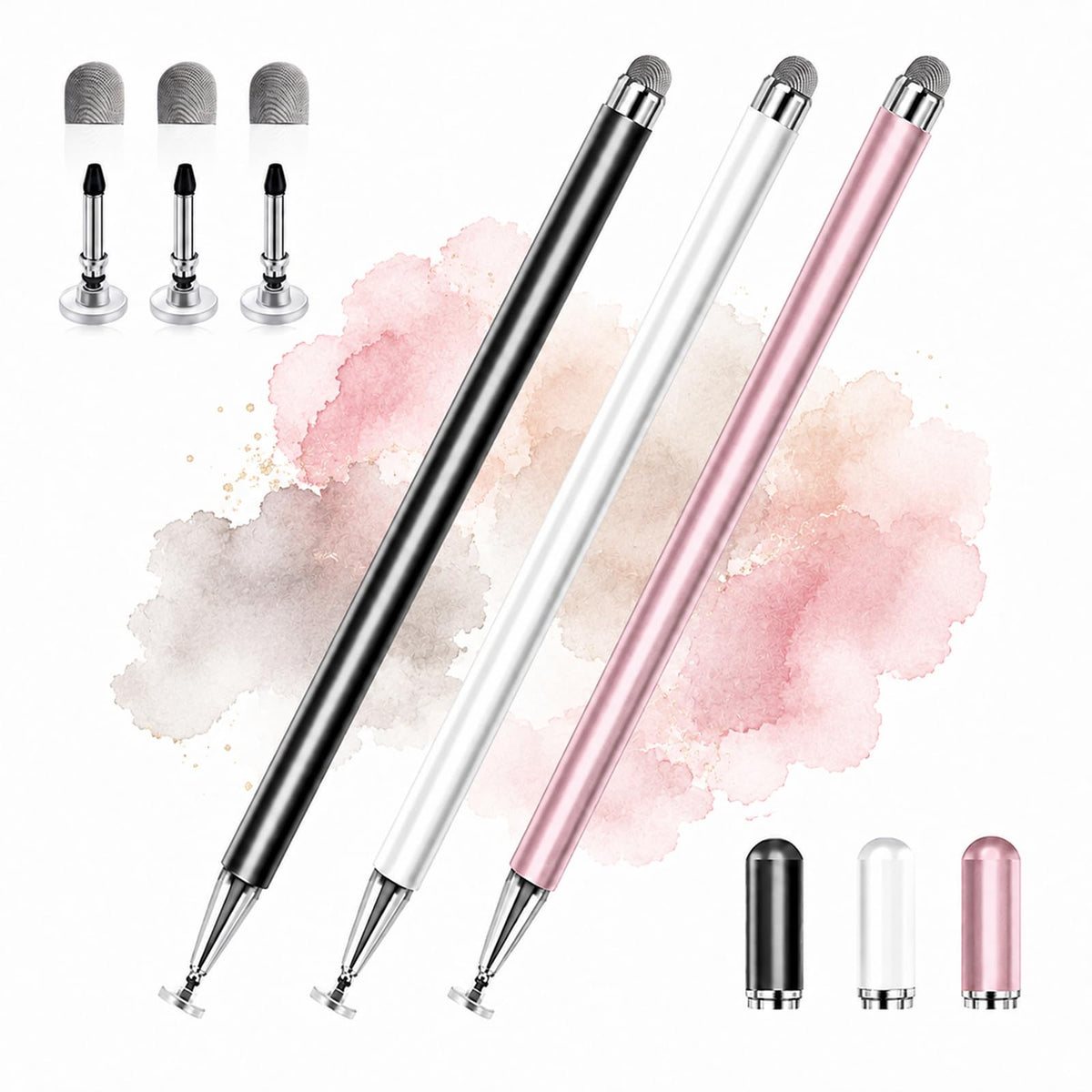 Stylus Pens for Touch Screens, 2 in 1 High Precision Universal Stylus Pen for iPad Compatible with Apple, iPhone, iPad, Android, Samsung Tablets, Phones, 3 Pack-Pink, Purple, Yellow