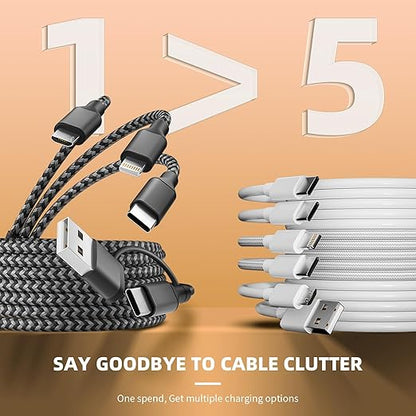 Multi Charging Cable 5 in 1, 2Pack 5FT USB C/A Multi Charger Cable to Type-C/Micro USB Port, Nylon Braided USB C Multiple Charger Cord for All Devices, Universal Phone Charger Cord for Cell Phones