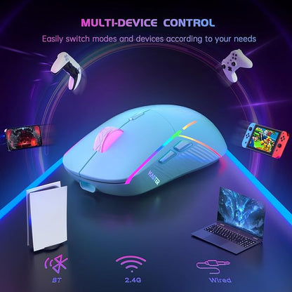 FFJ Wireless Gaming Mouse, 24000 DPI, Tri-Mode 2.4G/USB-C/Bluetooth 5.3 Gaming Mouse Wireless, RGB Programmable Mouse Gamer, 75Hrs Battery Life, Rechargeable Gaming Mice for PC, Mac, PS5, Xbox - Mint