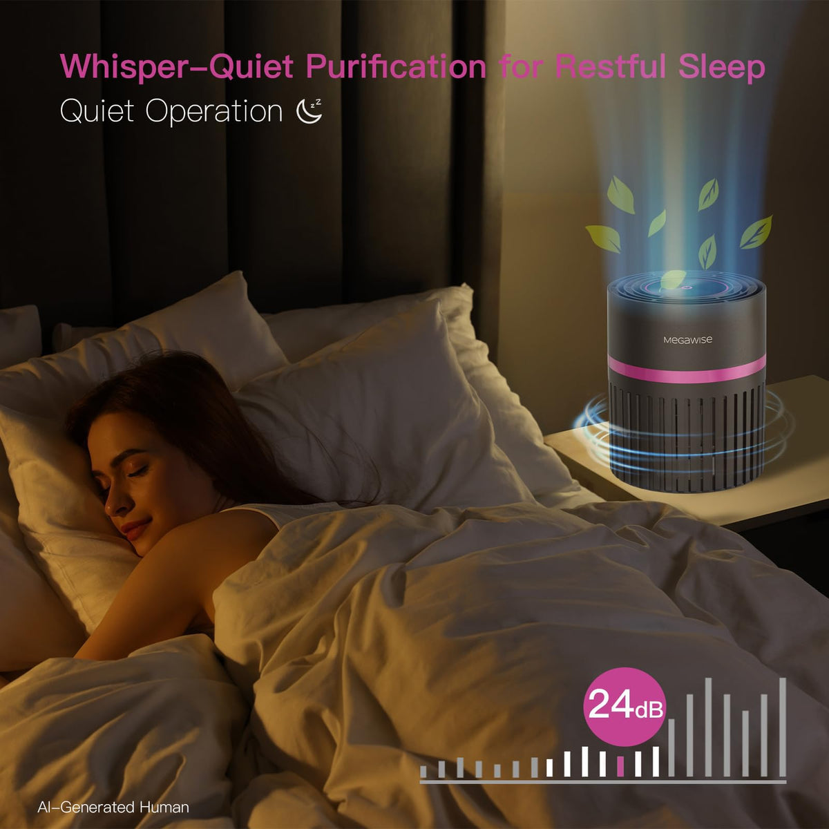 MEGAWISE H13 HEPA Air Purifier, 3-Stage Filter for Bedroom Office