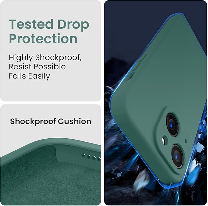 FireNova Designed for iPhone 15 Case, Silicone Upgraded [Camera Protection] Phone Case with [2 Screen Protectors], Soft Anti-Scratch Microfiber Lining Inside, 6.1 inch, Midnight Green