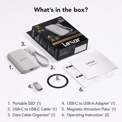 Lexar 2TB ES5 Magnetic External SSD, Up to 2000MB/s, Compatible w/MagSafe, USB-C Smartphones, iPhone 15/16 or Above, PC, Mac, Supports Apple ProRes & Samsung Pro Video, Silver (LES5XXX002T-RNWNU)