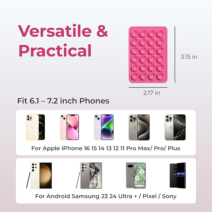 Sucky Upgraded Magnetic Suction Cell Phone Grip for MagSafe Case, Silicone Octo Cup Buddy Holder, Durable Magnet Phone Accessory for iPhone and Android (Chalk Pink)