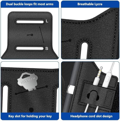 VUP Running Armband 360°Rotatable for iPhone 16/15/14/13/Pro Max/Pro/Mini/12/11/SE/Xs/XR/X/8/7/Plus, Fits All 4-6.7 Inch Smartphones, with Key Holder Phone Armband for Running Hiking Biking (Black)