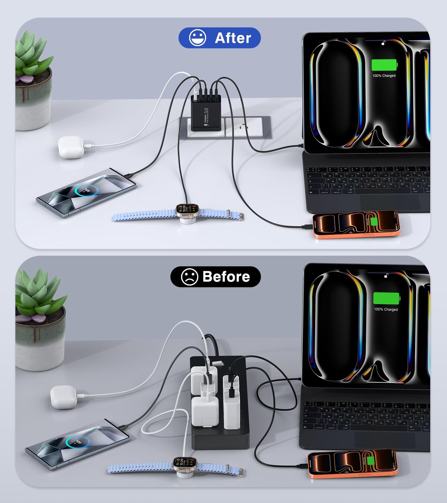 [2-Pack] USB C Wall Charger, 60W Type C Charger Block 5-Port Fast Charging Blocks,3USB C+2USB A Multiport Plug,PD Power Adapter Brick Cube for iPhone 17/16/15/14/13/Pro,iPad,Samsung,for Switch（Black）