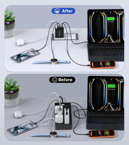[2-Pack] USB C Wall Charger, 60W Type C Charger Block 5-Port Fast Charging Blocks,3USB C+2USB A Multiport Plug,PD Power Adapter Brick Cube for iPhone 17/16/15/14/13/Pro,iPad,Samsung,for Switch（Black）