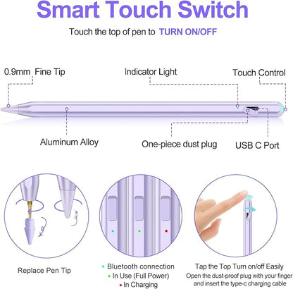 Stylus Pen for iPad 2018-2025 with Palm Rejection, Apple Pencil for Pad11th/10th/9th/8th/7th/6th Gen, iPad Pro 11/12.9 inch, New iPad Air 2025 11&13-inch(M3/2) /5th/4th/3th Gen, iPad mini 6th/5th