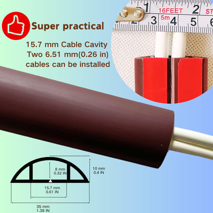 BEIEBIJOB Self Adhesive Floor Cord Cover, Cord Hider Floor, 10ft, Brown