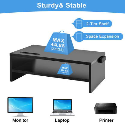 Marbrasse Monitor Stand Riser, 2 Pack 16.5 Inch 2 Tier Computer Monitor Stand, Printer Shelf Stand for Laptop Computer Screen Storagek,Desktop Stand with Phone Holder and Cable Management