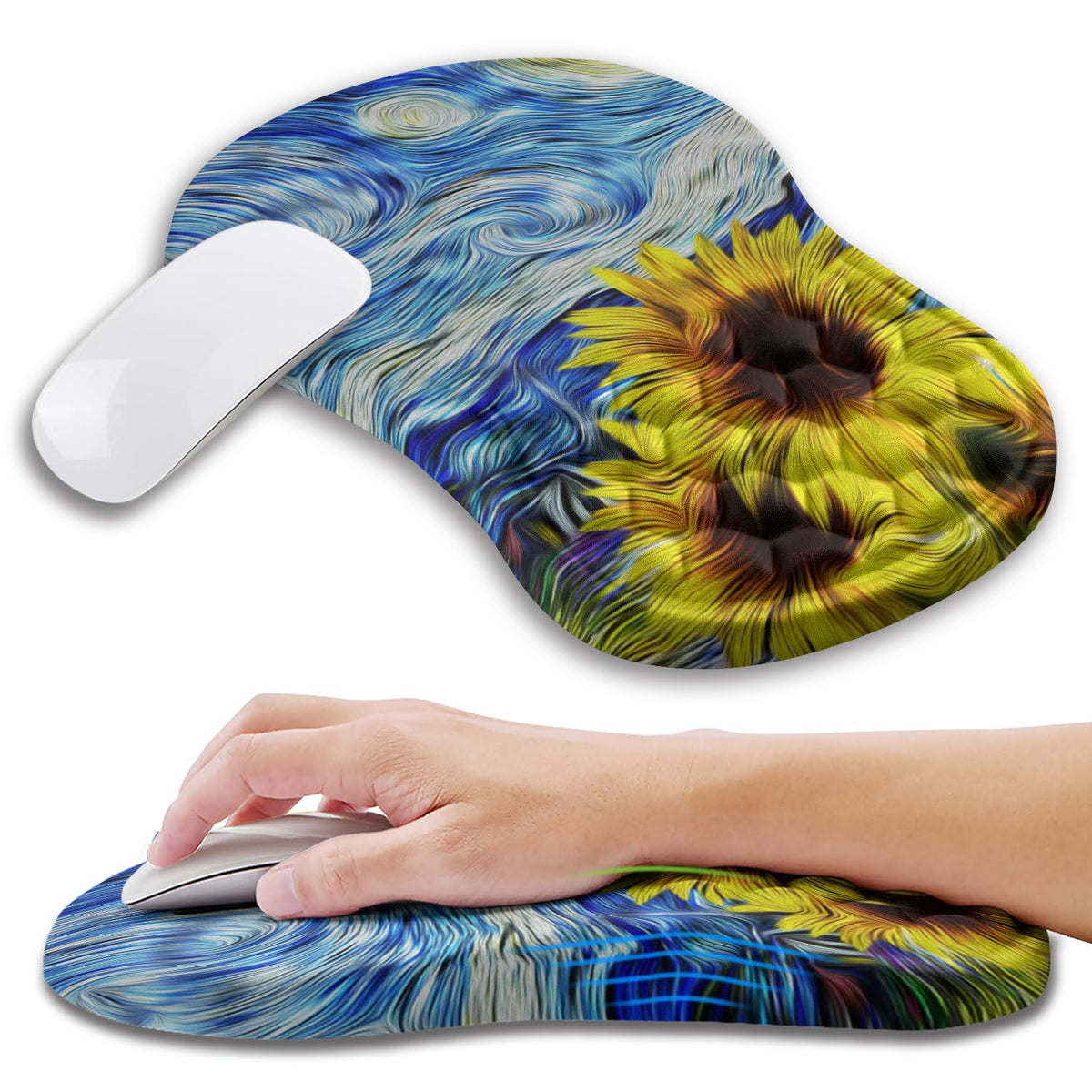 Kuosgm Ergonomic Mouse Pad Wrist Support with Memory Foam Massage Bulge, Carpal Tunnel Pain Relief Mousepad Wrist Rest for Mouse(12x8 inch, Pink Flowers)