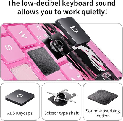 iPad Keyboard Case for 2024 M4 iPad Pro 11 inch, Magic Wireless Keyboard with Trackpad 7 Color Backlit, 360° Rotating Stand Transparent Protective Cover with Pencil Holder (Pink)