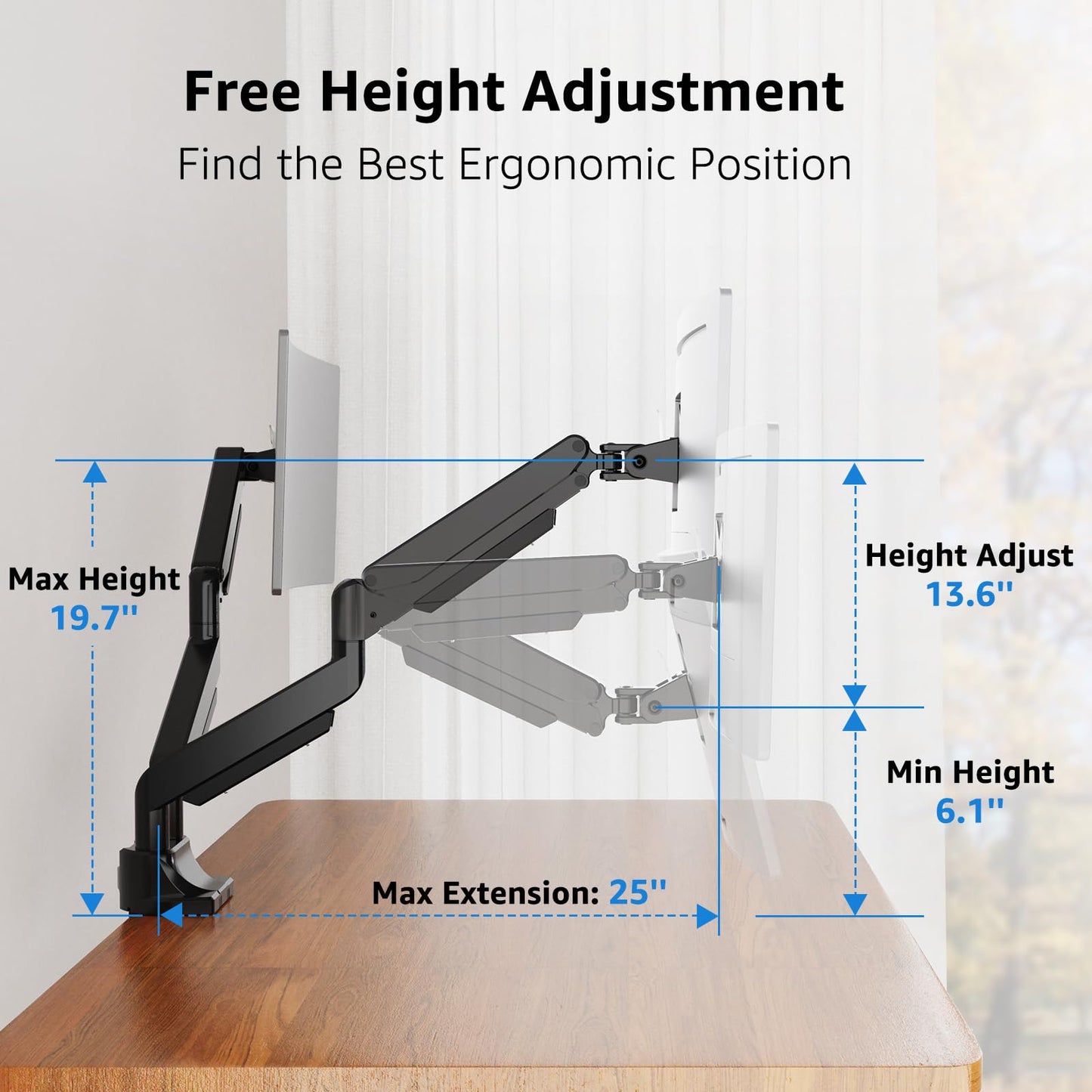 MOUNTUP Dual Monitor Mount fits 42 40 39 37 34 32 27 inch Ultrawide Screen, Holds 6.6-33lbs, Dual Monitor Arm Desk Mount, Heavy Duty Monitor Stand for 2 Monitors, with Clamp/Grommet Base