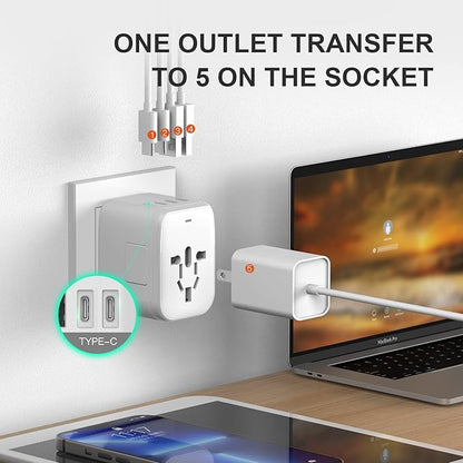 Universal International Power Travel Plug Adapter, 5 in 1 European Travel Plug Adapter W/ 3.5A 2xUSB-A and 2xUSB C Wall Charger and Worldwide AC Outlet for Europe USA UK AUS Asia