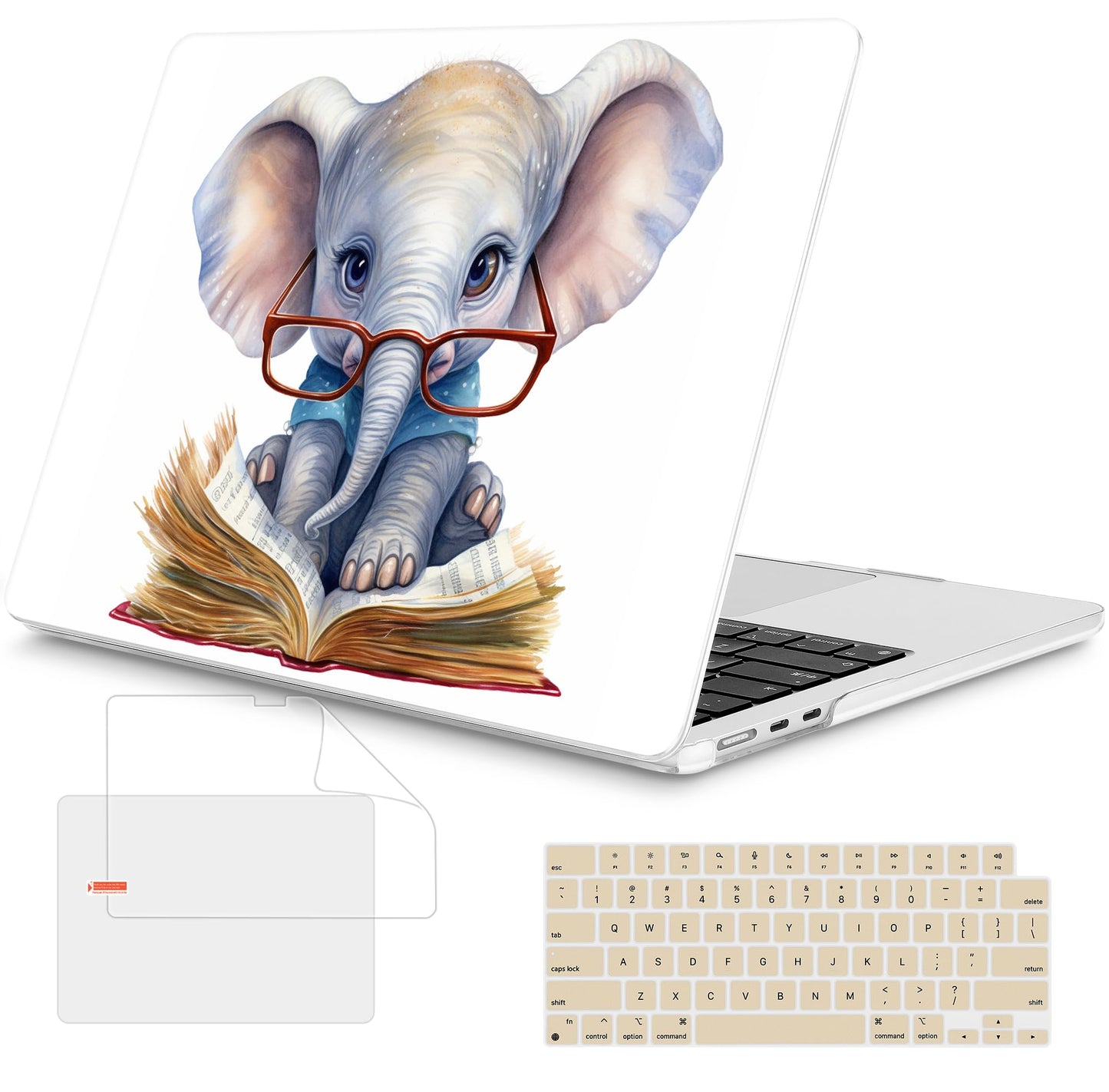 Mektron Case for 2026 MacBook Air 15 INCH M5 A3448 Compatible with M4 A3241 /M3 A3114 /M2 A2941 Printed Plastic Hard Shell Cover with 15.3" Liquid Retina Display Touch ID- Cute Elephant C341