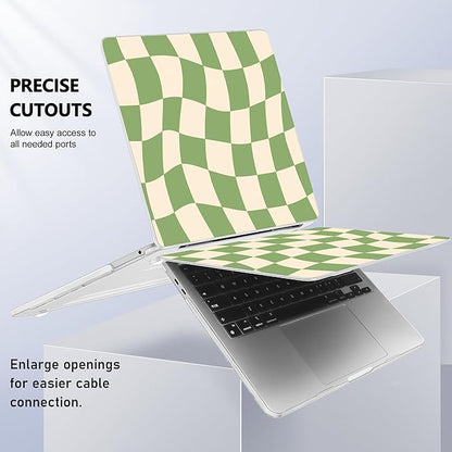Case for MacBook Pro 13 inch with/Without Touch Bar (2016-2022, M2 A2338 M1 A2289 A2251 A2159 A1989 A1706 A1708), Hard Shell + Keyboard Cover + Dust Plug, Green Checkered