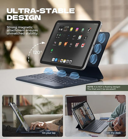 Dexnor for iPad (A16) 11th/10th Generation Case with Keyboard Ultra-Light Magnetic Detachable Folio Keyboard Cover Multi-Touch Trackpad Backlit for iPad 10th Gen 10.9" (2022)/11th Gen (2025), Blue