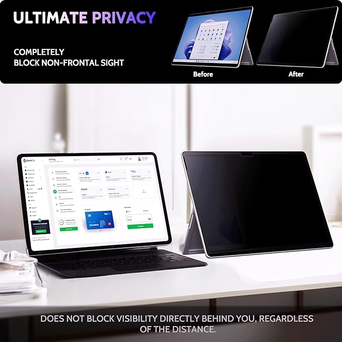 Peslv Privacy Screen for 13 Inch Surface Pro 11/10/9/8/X, MagicSuction™ Removable Anti Spy Black Protector, Glare Blue Light Filter for Microsoft Laptop Computer Monitor