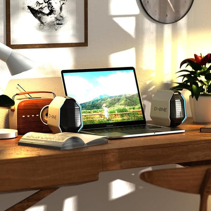 D-ONE 30W PC Gaming Computer Speakers for Laptop, Mac, Desktop Computer, Woofer Speakers, Bluetooth, USB, 3.5mm AUX Inputs, RGB Lights, Multimedia Speakers, White