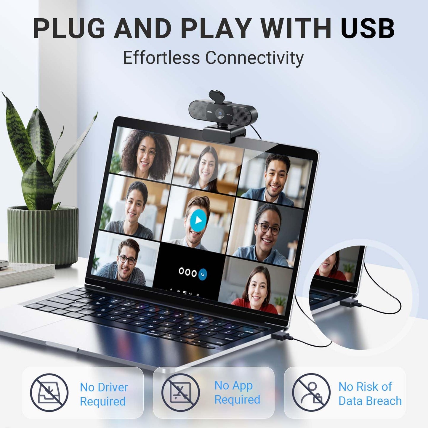 EMEET C960 AF 1080P Webcam for PC, Autofocus, 73° View Angle