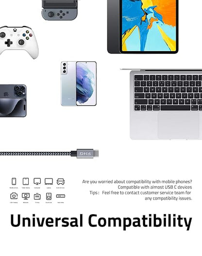 FHG USB C to USB C Cable 6FT 2Pack, PD 60W/3A C to C Cable Fast Charging from 20% to 90% in 30mins, 5Gbps USB C to USB C Data Cable, Nylon Braided Compatible for iPhone 15/Samsung/Android Auto