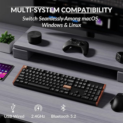 Keychron K10 HE Hall Effect Keyboard Wireless, Magnetic Switch Hot Swappable, Adjustable Actuation Rapid Trigger Mode with Aluminum + Wood Frame, Full-Size Custom RGB for Mac Windows Linux - Black