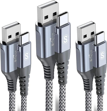 sweguard USB C Cable 3.1A Fast Charging [3Pack,10ft+6.6ft+6.6ft], USB-A to USB-C Charger Nylon Braided Cord for Samsung Galaxy S21 S20 S10 S9 S8 Plus/FE Note 20 10 9 8 7, A71 A51 A32,LG,Moto,PS5