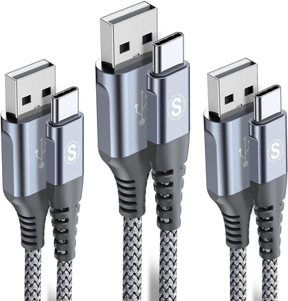 sweguard USB Type C Charger Cable [3-Pack,6.6ft+3.3ft+1.5ft] iPhone 16 Charger Nylon Braided Cord for iPhone 16 15 Pro Max Plus Samsung Galaxy S24 S23 S22 S21 S20 S10 Note 20 10 A54 Pixel LG Moto PS5