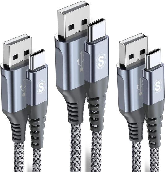 sweguard USB Type C Charger Cable [3-Pack,6.6ft+3.3ft+1.5ft] iPhone 16 Charger Nylon Braided Cord for iPhone 16 15 Pro Max Plus Samsung Galaxy S24 S23 S22 S21 S20 S10 Note 20 10 A54 Pixel LG Moto PS5