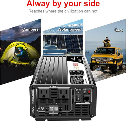Xijia 2000W Pure Sine Wave Inverter DC 36v Inverter to 120v ac 60HZ Solar Converter for Home Use car (DC36V (Range 30V-45V) 2000W)