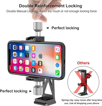 Peastrex Metal Phone Tripod Mount Extra Deep Clamp with Arca Port Cold Shoe 360°Ball Head Cellphone Tripod Adapter for iPhone Galaxy Smartphone Stand Holder for Vlogging Video Camera Monitor