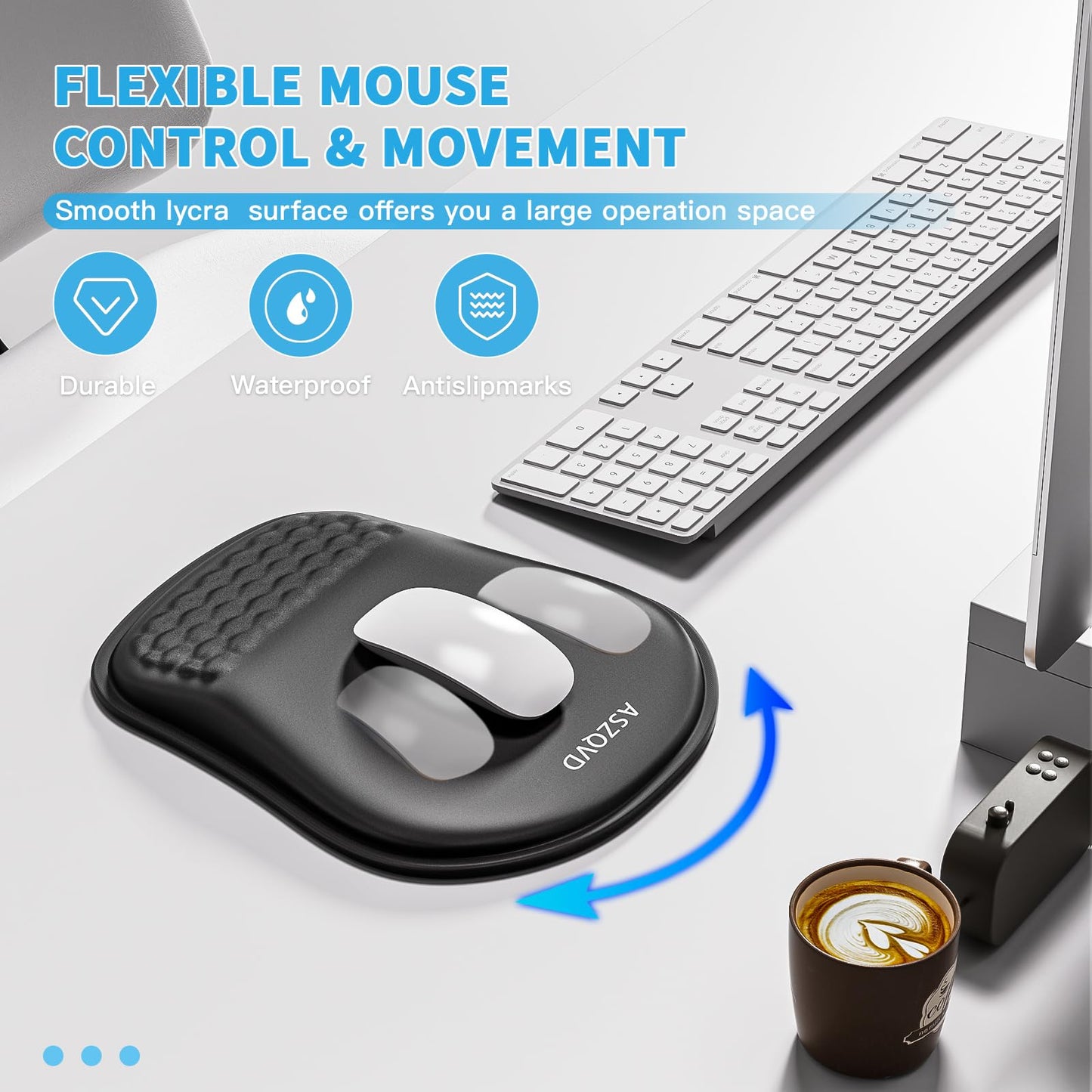 Aszqvd Ergonomic Mouse Pad with Wrist Support, Black Mousepads for Desk