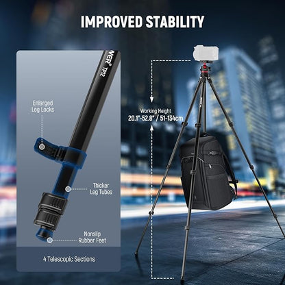 NEEWER Basics 66.5"/169 cm Travel Tripod for Camera, Lightweight Portable DSLR Stand with Ball Head, Arca Type QR Plate, Cell Phone Holder Compatible with iPhone Video Recording, Max Load 11 lb, TP12