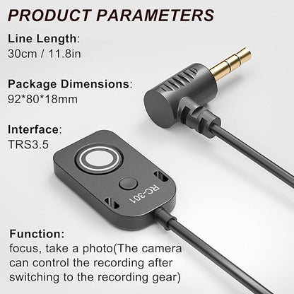 for Fuji gfx100II/GFX100RF Cable Release Wire Shutter Button Shooting Controller RC301-3.5mm Small Remote Control for Fujifilm Camera to xt50/X-M5/x-s10/xs20 xt200 (RC301-3.5mm Fuji 30cm/11.8in)