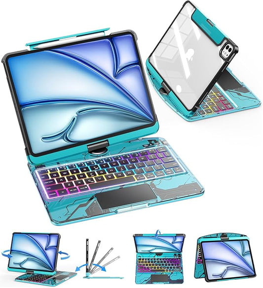 SIBEITU Keyboard Case for iPad Air 11-inch (M4/M3/M2, 2026/2025/2024) & iPad Pro 11-inch 4th 3rd 2nd 1st Gen, 7-Color Backlit, Multi-Touch Trackpad, 360°Rotatable for 10.9" iPad Air 4th/5th Gen, Blue