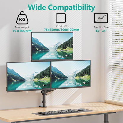WALI Stacked Triple Monitor Mount for 13-34 inch Screens, 19.8 lbs per Arm