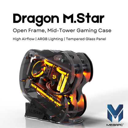 MegaPC Upgraded Open-Frame Mid-Tower Micro-ATX/Mini-ITX Gaming PC Case, Tempered Glass Side Panel, Pre-Installed ARGB PWM Fan, with USB3.0, Type-C, 240mm Radiator Support (Black)