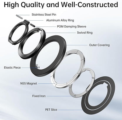 SYNCWIRE Upgraded Magnetic Phone Ring Holder for MagSafe, Magnet Cell Phone Grip Stand Finger Ring Kickstand Two-Sided Magnetic Compatible with iPhone 16 Pro Max 15 14 13 12 MagSafe Accessories