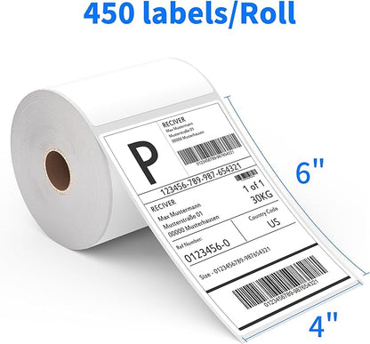 FungLam 4"x6" Direct Thermal Shipping Labels - Compatible with Zebra, Munbyn, Rollo Printers - 450 Labels Per Roll, 20 Rolls