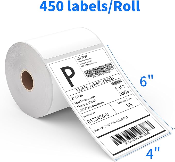 Thermal Shipping Labels, 4"x6" Direct Thermal Labels, FungLam Mailing Postage Shipping Label Compatible with Zebra, Munbyn, Rollo and Polono Printers,450 Labels/Roll, 8 Rolls.