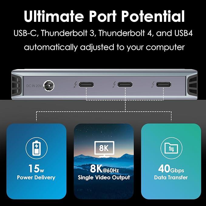 Thunderbolt 4 Hub, WAVLINK USB C Hub with Single 8K/ Dual 4K Display, 100w PD in, USB-A 3.2 Gen 2, for MacBook Pro/Air M1 M2 M3, Thunderbolt 4/3 Laptop