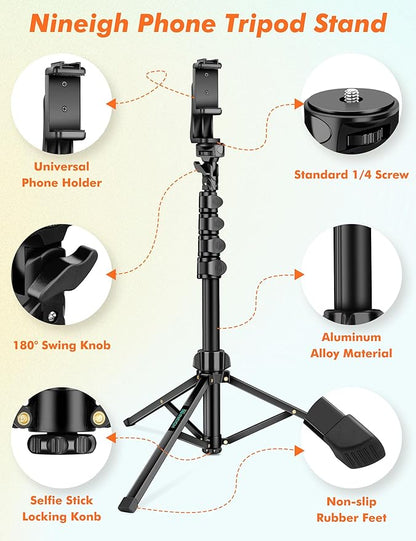 71" Tripod for iPhone, Phone Tripod Selfie Stick with Remote, Cell Phone Tripods & Tall Travel Tripods for Recording Video Selfies Photo, Compatible with iPhone 16 15 14 Pro Max 13 Android