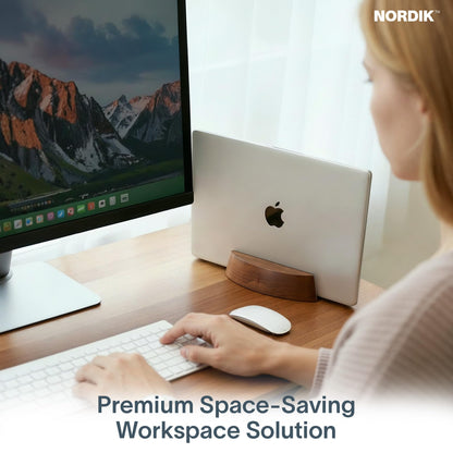 Nordik Vertical Laptop Stand - Adjustable Solid Walnut Laptop Dock