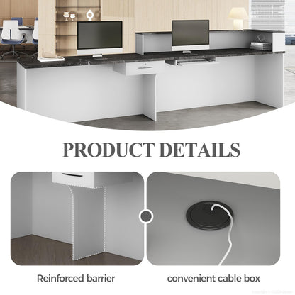 Nuipesn 71" Modern Reception Desk with Counter, Lockable Drawer, Keyboard Tray & Cable Grommet, Right Layout, White + Black