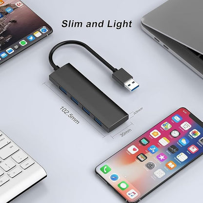 USB 3.0 Hub, 4-Port USB Hub USB Splitter USB Expander Ultra Slim Portable USB Hub for Laptop, Xbox, Flash Drive, HDD, Console, Printer, Camera,Keyborad, Mouse Compatible with Windows, Mac, Linux, etc.