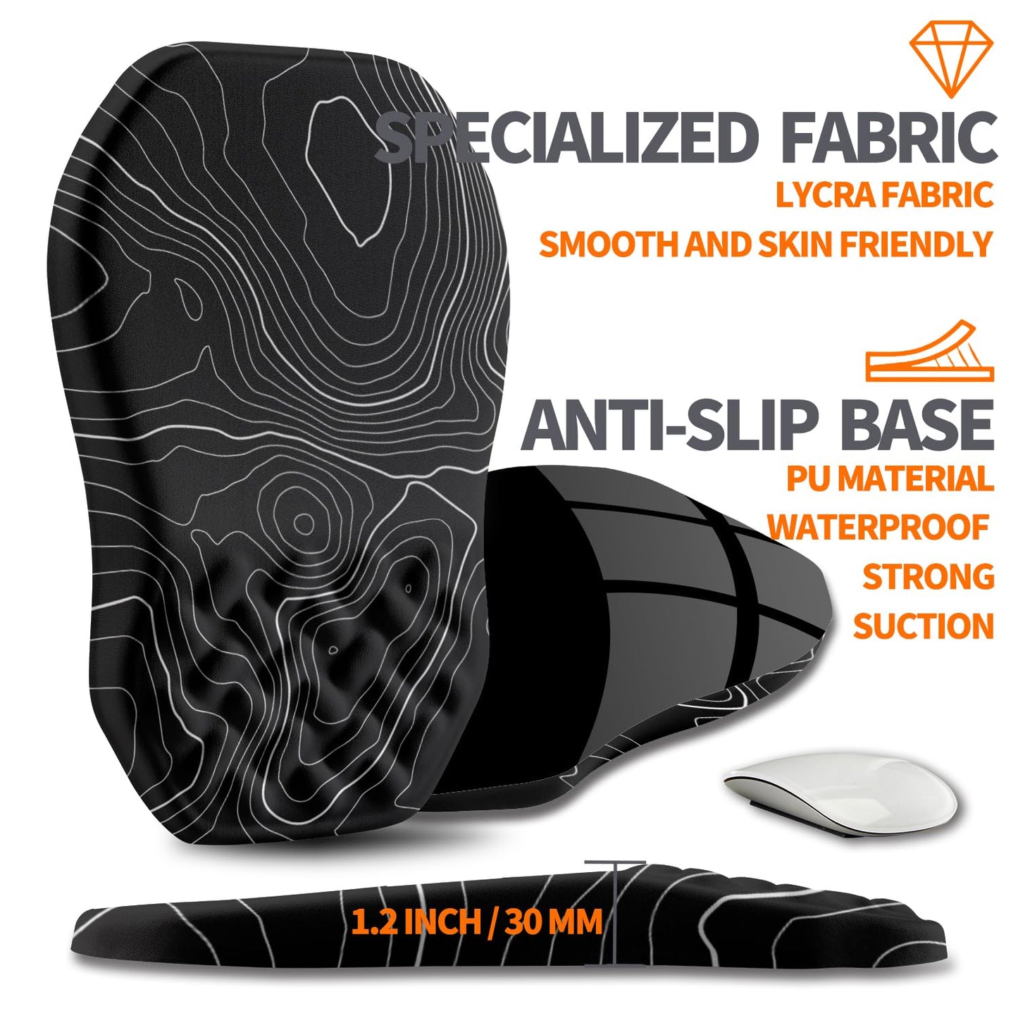 Armanza Ergonomic Slope Mouse Pad Wrist Support, Wrist Rest Mousepad for Carpal Tunnel Pain Relief with Massage Bulge and Slow Rebound Memory Foam (12x8 inch, Black Contour Lines)