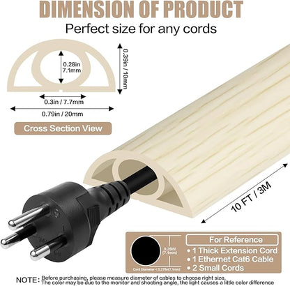 Floor Cord Cover Self Adhesive Cord Hider,10FT Cable Management, Extension Strip Protector for Wires, Prevent Cable Trips for Offices, Gyms, Exhibitions Cavity:0.3"(W) x 0.28"(H) Yellow Wood