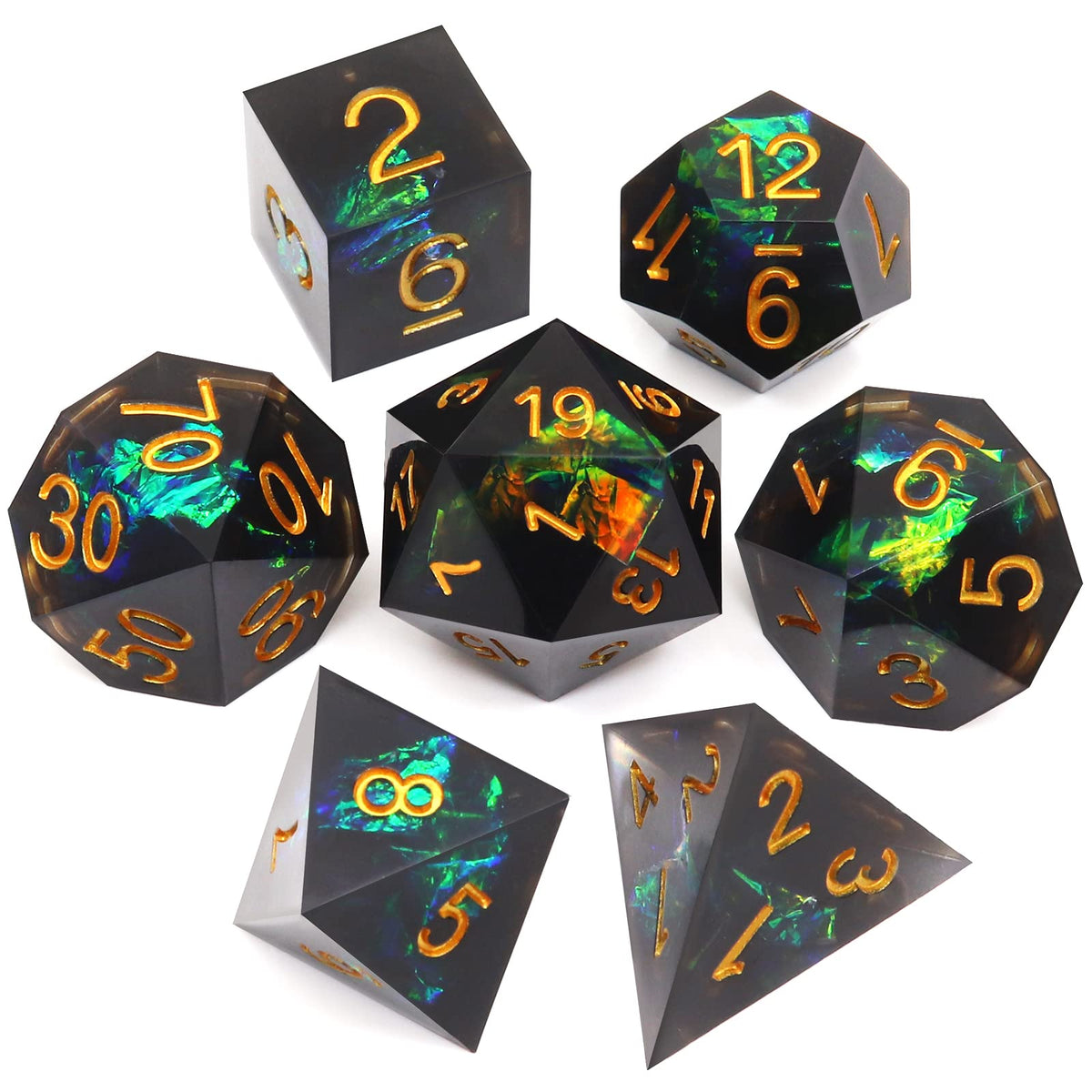 Haxtec Sharp Edge DND Dice Set, Iridescent Resin Polyhedral RPG Dice