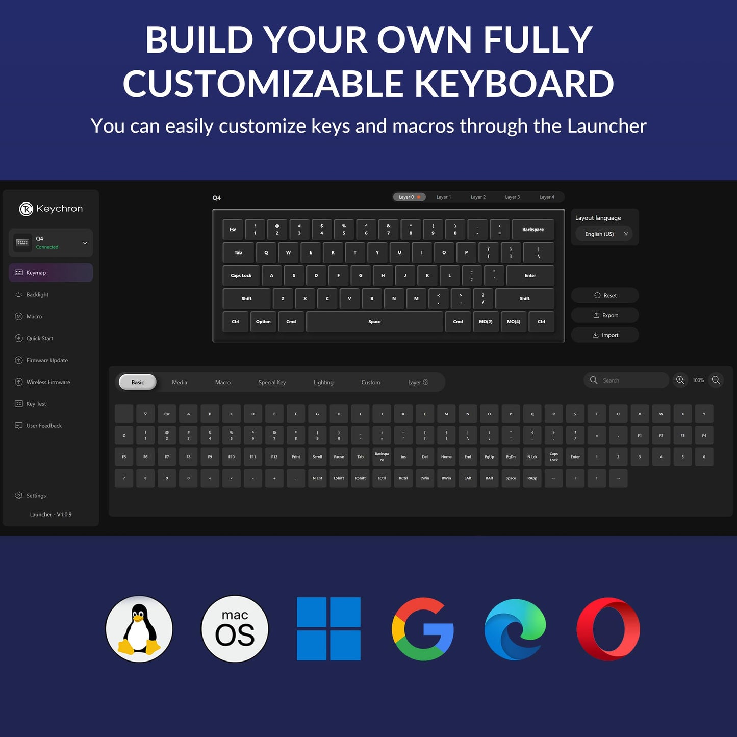Keychron Q4 Wired Custom Mechanical Keyboard, 60% Layout QMK/VIA Programmable Macro with Hot-swappable Gateron G Pro Brown Switch Double Gasket Compatible with Mac Windows Linux(Navy Blue)