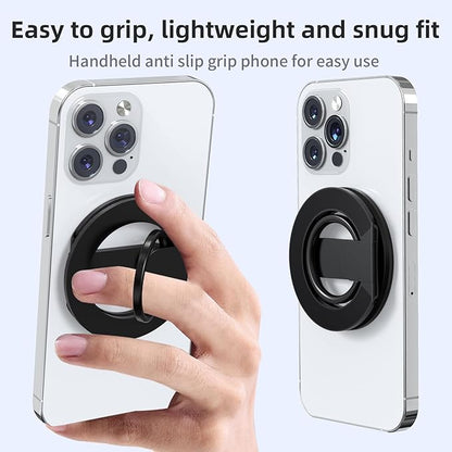 RESPECTED BRO-Magnetic-Phone-Ring-Holder with Dual Rings, Compatible with iPhone 16/15/14/13/12, Multifunctional Stand for Desk,Office,Gym,Kitchen & All Metal Surfaces, Finger Loop Grip (Black)
